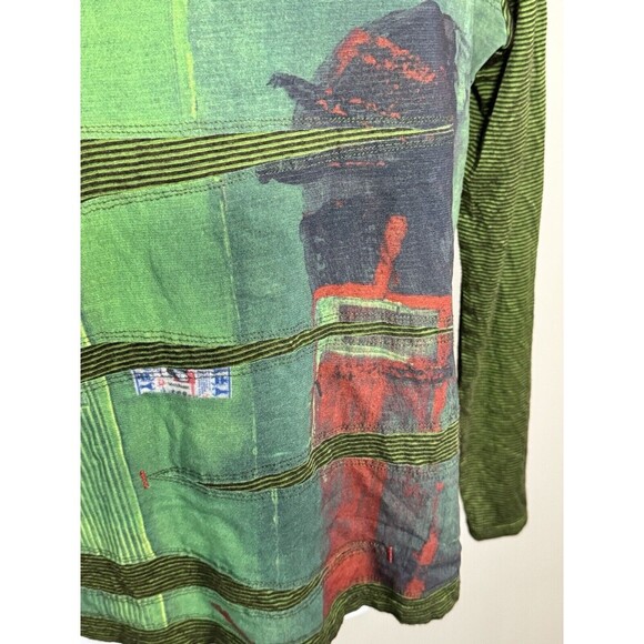 Aventures des Toiles Cotton  Long Sleeve Style Abstract Green Boho US SIZE 6 - Picture 2 of 10